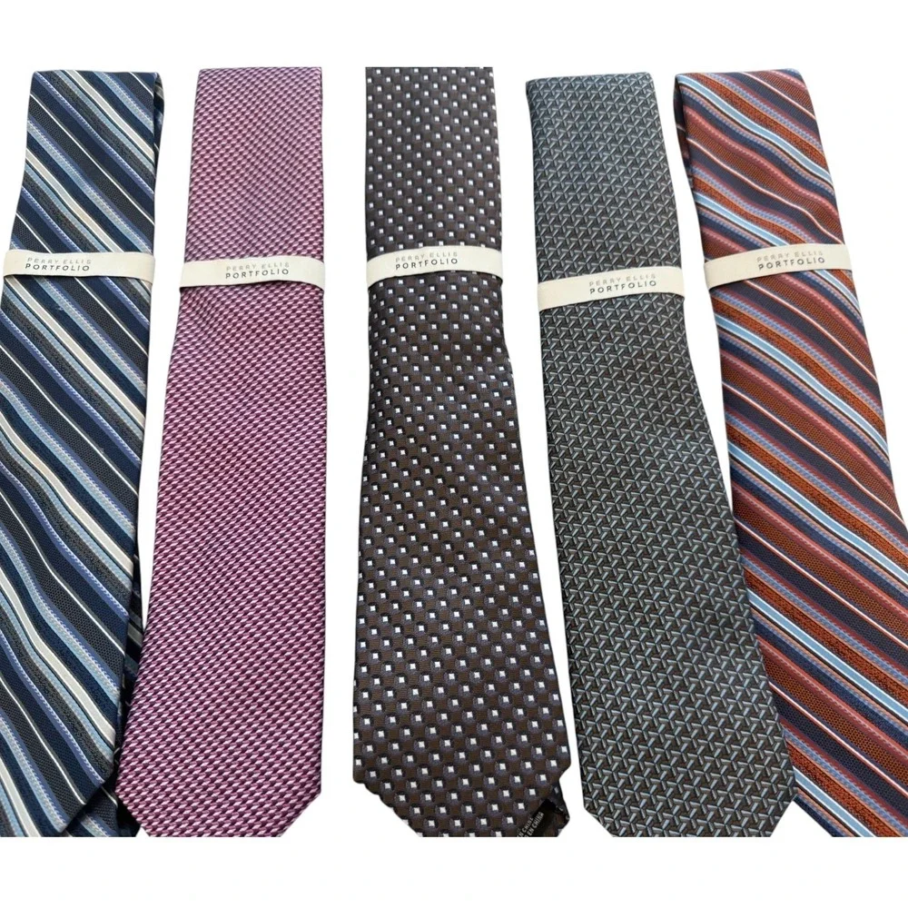 Perry Ellis Portfolio Men's Ties Classic business office casual Necktie Lot of 5